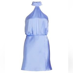 Worn once! Amanda Uprichard halter neck minidress woven from lustrous silk.
